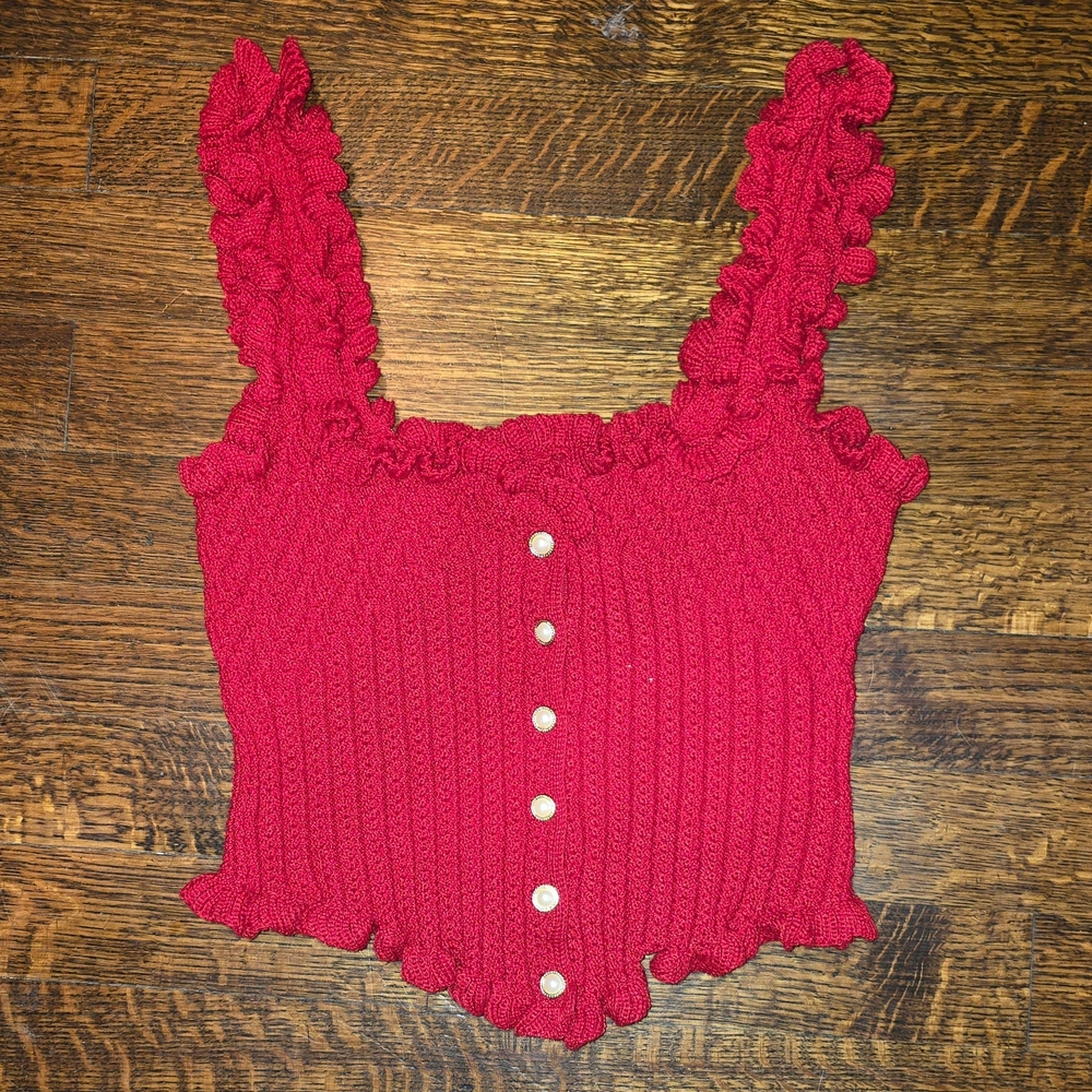 NWT Red Ruffled Knit Sweater Top